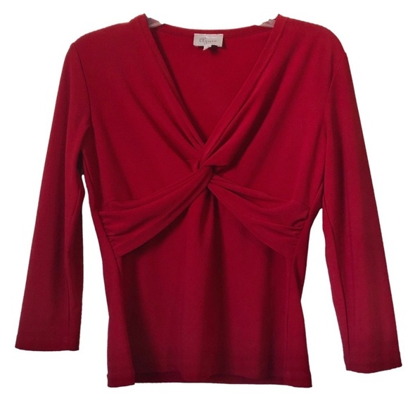 Azure Tops - Vintage Y2K Azure Twist Tie Front Elegant Deep Red Sexy Women's Top S